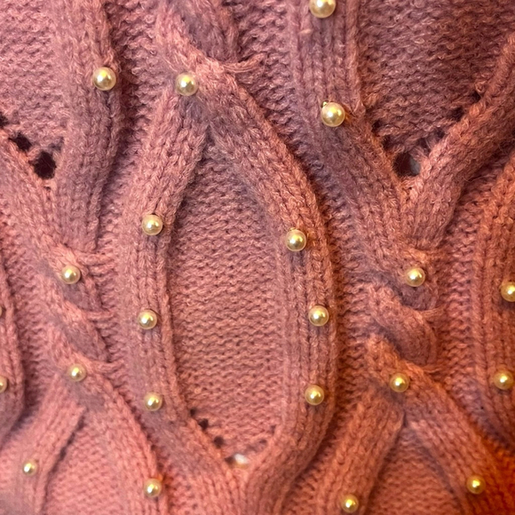 Women's Alice Blue Romantic Pink Pearl Cable Knit Crew Soft Sweater Size L - Picture 14 of 16